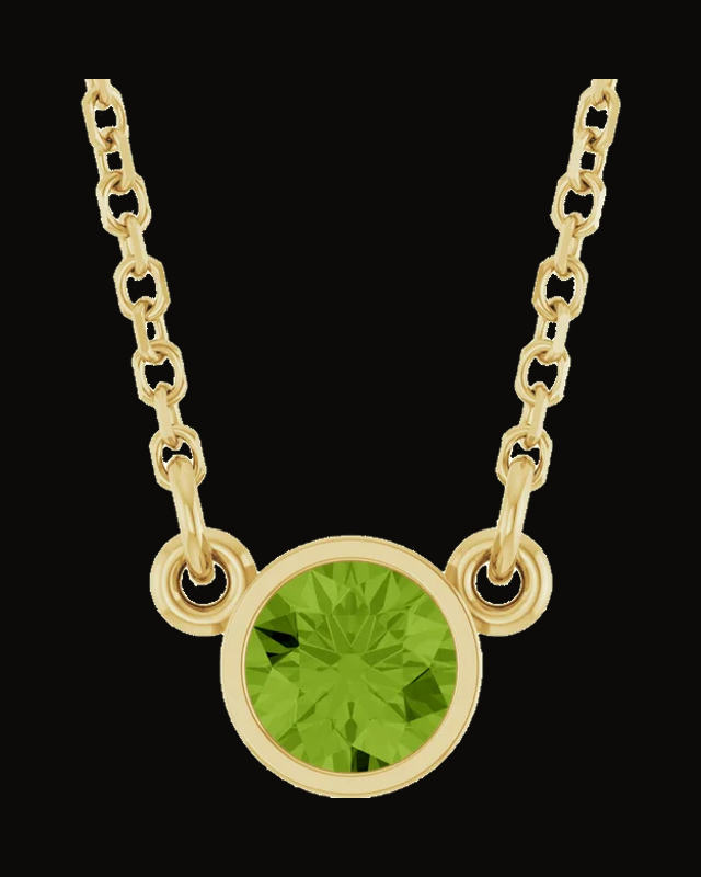 Bezel-Set Solitaire Birthstone Necklace — 14K Yellow / White Gold