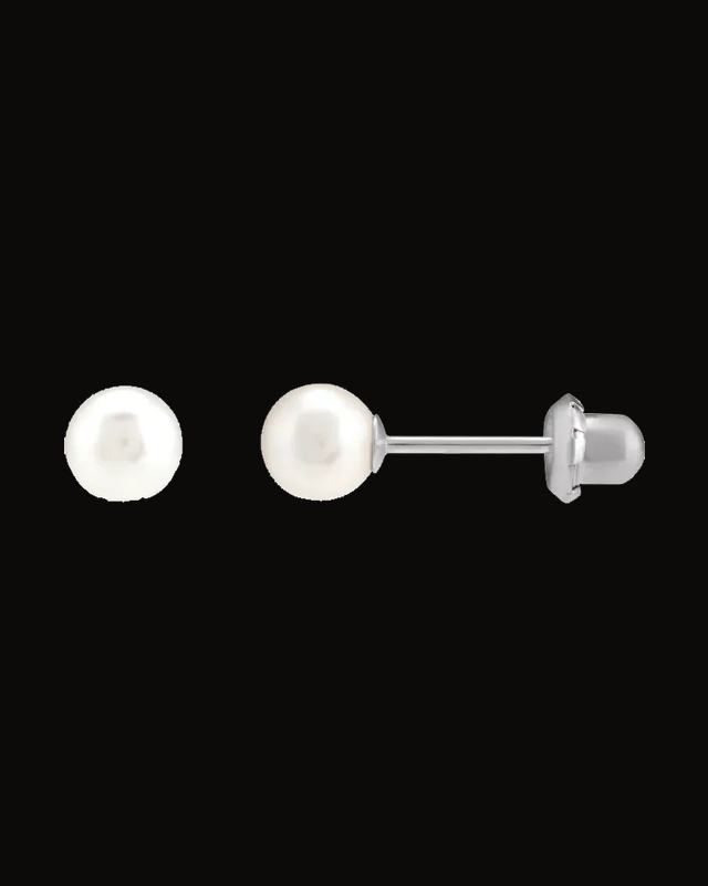 Pearl Inverness® Piercing Earrings — Rhodium-Plated on 14K White Gold · 5 mm