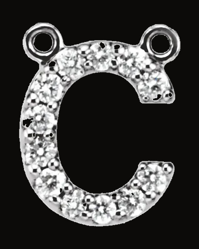 Accented Block Initial Necklace Center — 14K Yellow / White Gold