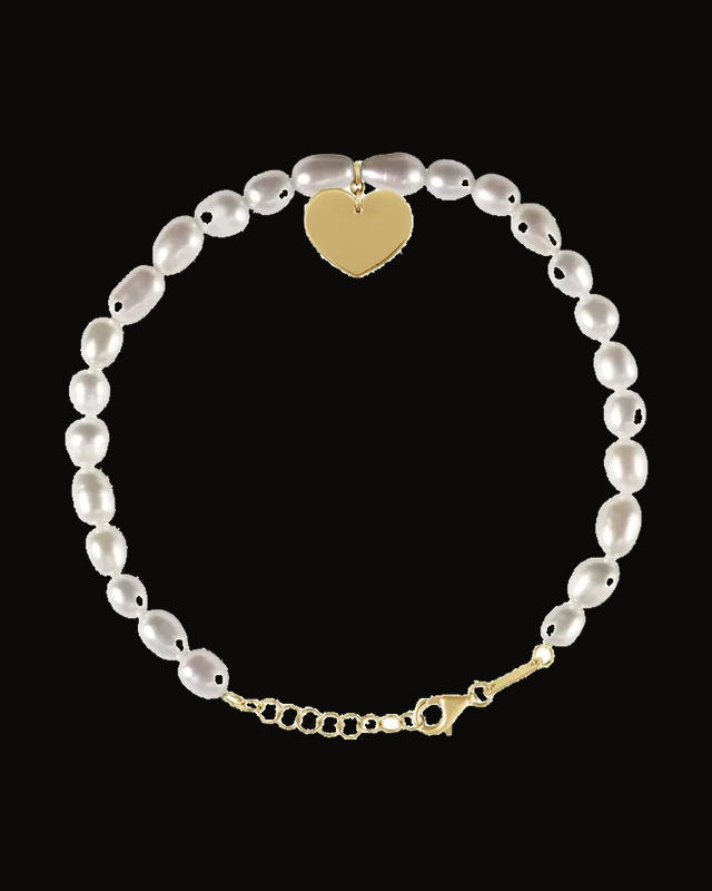 Cultured Freshwater Pearl Strand Bracelet With Heart Dangle — 14K Yellow Gold