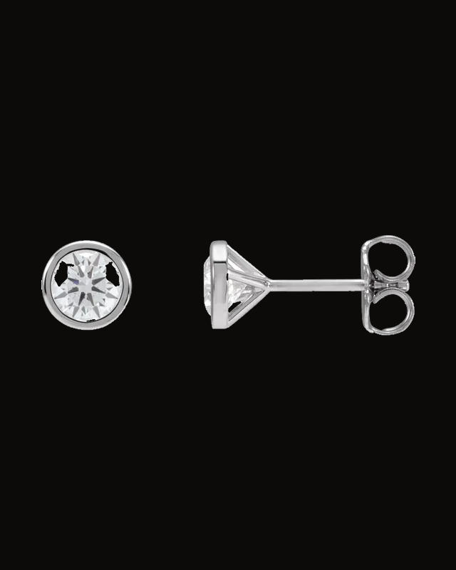 Round Bezel-Set Cocktail-Style Stud Earrings — 14K Yellow / White Gold