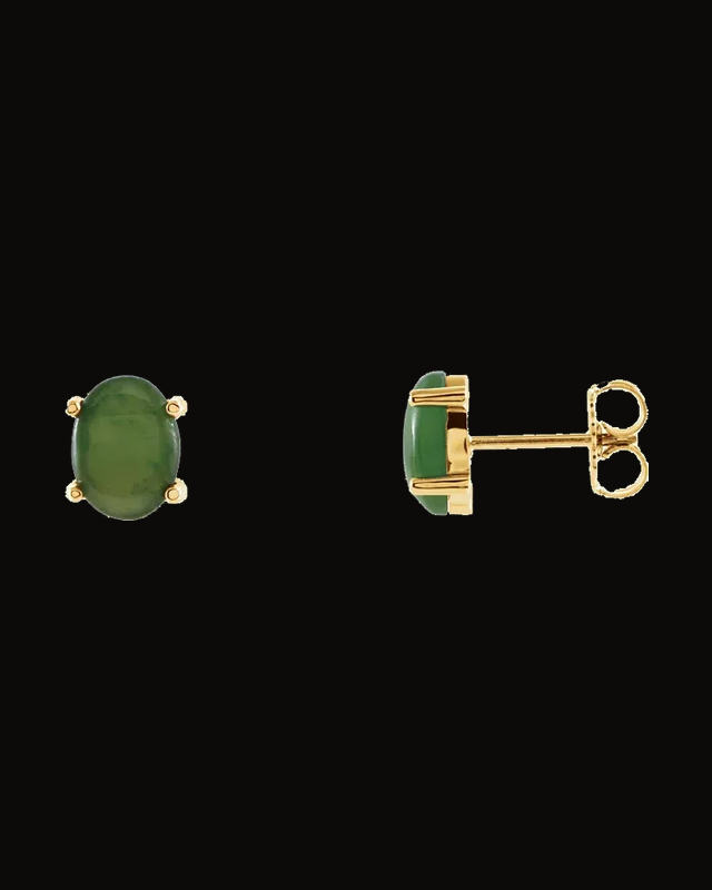 Oval 4-Prong Cabochon Earrings — 14K Yellow Gold · 8 x 6 mm