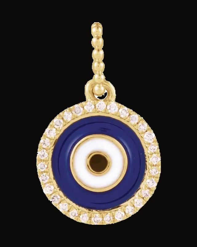 1/10 CTW Natural Diamond Blue Enameled Evil Eye Pendant — 14K Yellow Gold