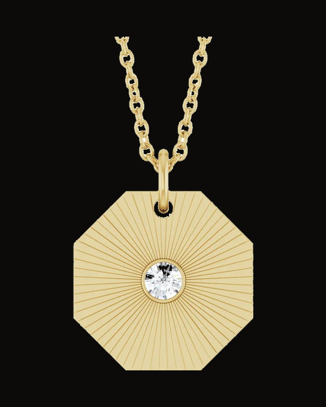 0.06 Ct Natural Diamond Medallion Necklace — 14K Yellow Gold