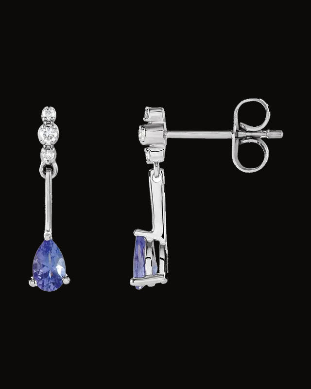 Natural Tanzanite And 0.05 CTW Natural Diamond Earrings — Rhodium-Plated on 14K White Gold