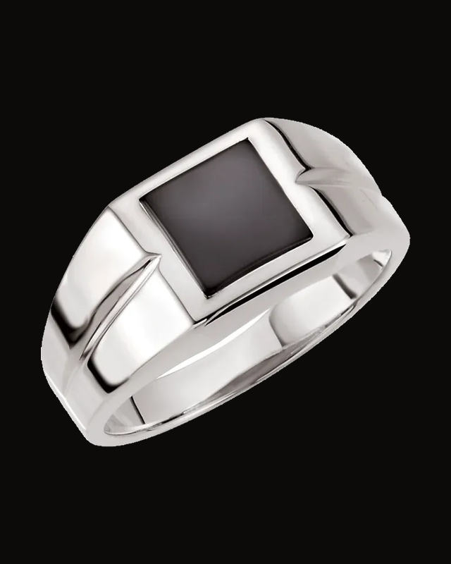 Mens Natural Onyx Signet Ring — Sterling Silver · 4 mm