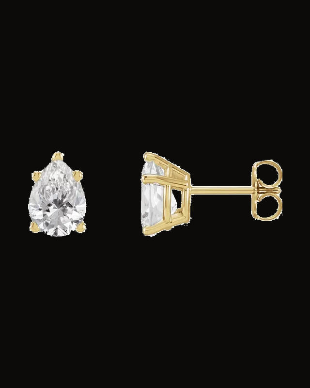 Pear 5-Prong Stud Earrings — 14K White / Yellow Gold