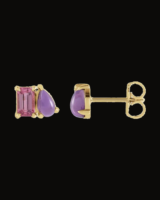 Two-Stone Stud Earring — 14K Yellow Gold