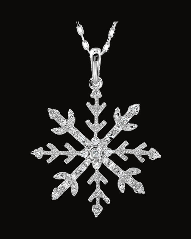 Imitation White Cubic Zirconia Snowflake Necklace — Rhodium-Plated on Sterling Silver · Imitation Cubic Zirconia
