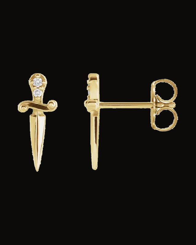0.025 CTW Natural Diamond Accented Dagger Earrings — 14K White / Yellow Gold
