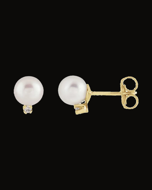 Cultured Akoya Pearl And 0.02 CTW Natural Diamond Earrings — 14K Yellow Gold