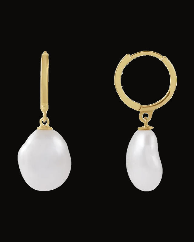 Cultured Keshi Freshwater Pearl Earrings — 14K Yellow Gold