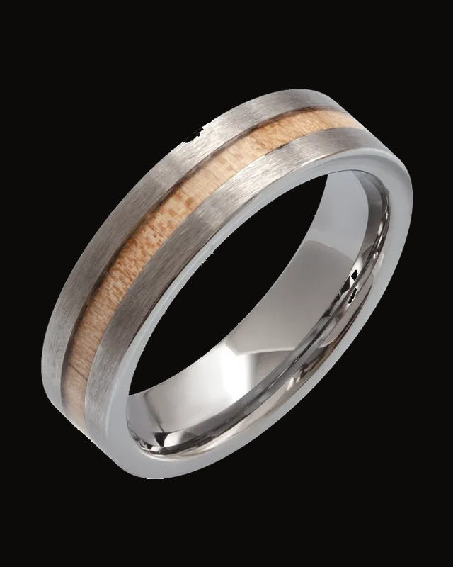 Cypress Wood Inlay Comfort-Fit Flat Band — Tungsten · 6 mm · Size 8.5