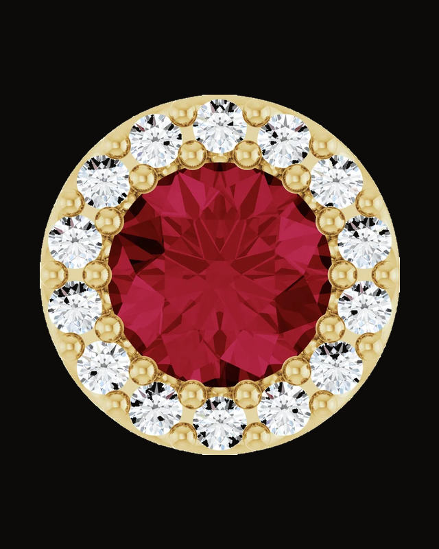 Lab-Grown Ruby And 1/10 CTW Natural Diamond Halo-Style Pendant — 14K Yellow Gold
