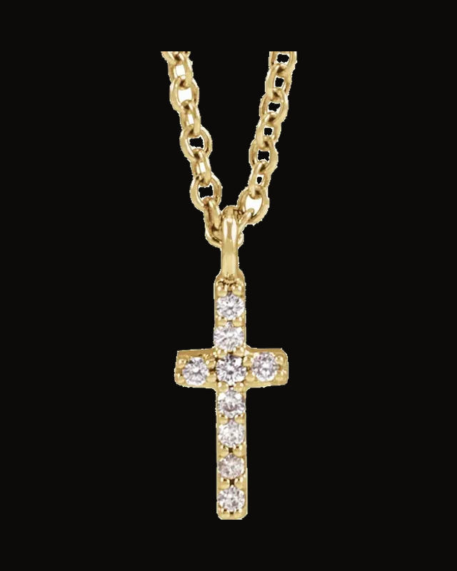 0.03 CTW Natural Diamond Cross Necklace — 14K Yellow / White Gold · 0.8 mm