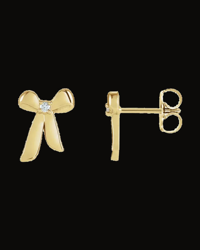 0.03 CTW Natural Diamond Accented Bow Earrings — 14K Yellow Gold