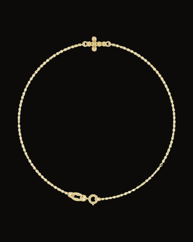 Beaded Cross Bracelet — 14K Yellow Gold