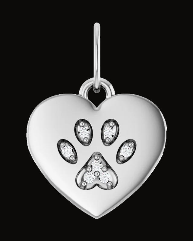 0.02 Ct Natural Diamond Engravable Paw Print Heart Pendant