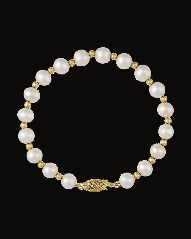 Cultured White Freshwater Pearl Strand Bracelet — 14K Yellow Gold · Cultured Freshwater Pearl