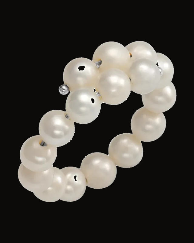 Cultured Freshwater Pearl Flexible Ring — Rhodium-Plated on Sterling Silver · 4.5 mm