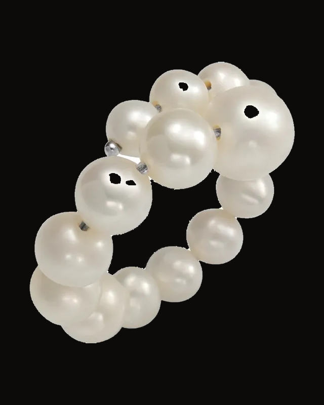 Cultured Freshwater Pearl Graduated Flexible Ring — Rhodium-Plated on Sterling Silver · 4.6 mm