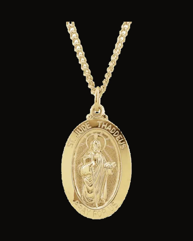 St. Jude Thaddeus Medal Necklace — 24K Gold-Plated on 24K Yellow Gold-Plated