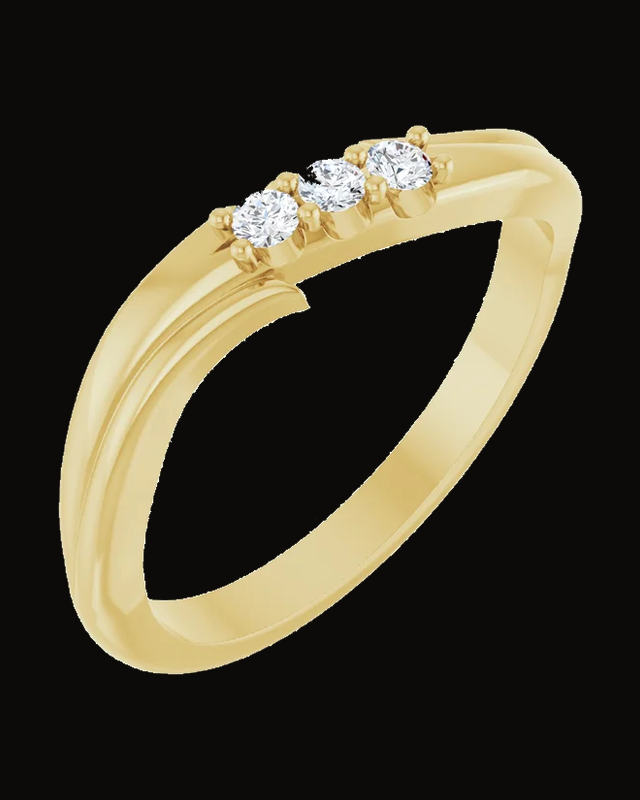 0.08 CTW Lab-Grown Diamond Three-Stone Stackable Ring — 14K Yellow / White Gold · 4.5 x 2.8 mm