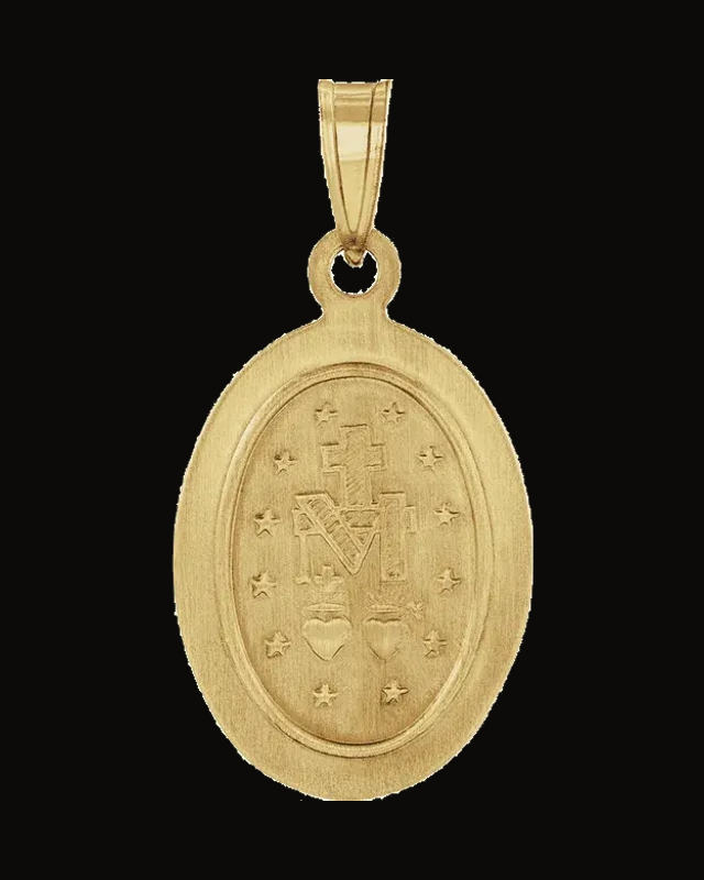 Oval Hollow Miraculous Medal — 14K Yellow / White Gold