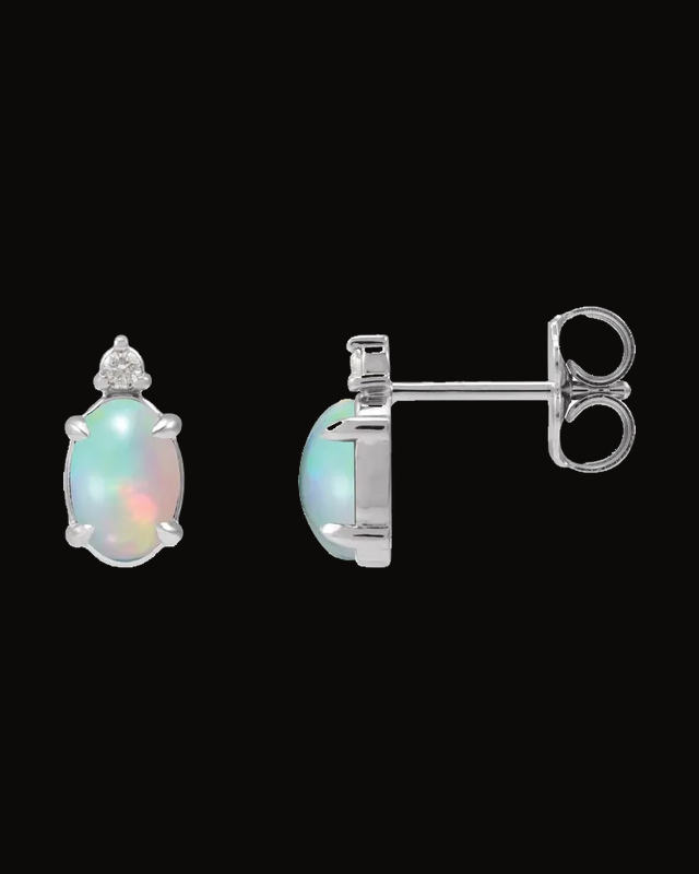 Natural Ethiopian Opal And 0.03 CTW Natural Diamond Claw-Prong Earrings