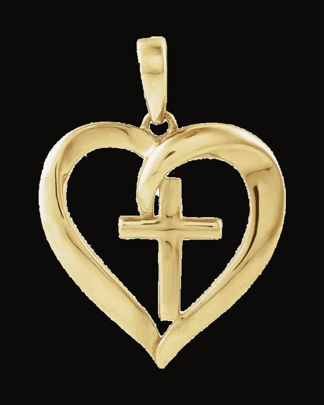 Cross & Heart Pendant — 14K Yellow Gold-Plated