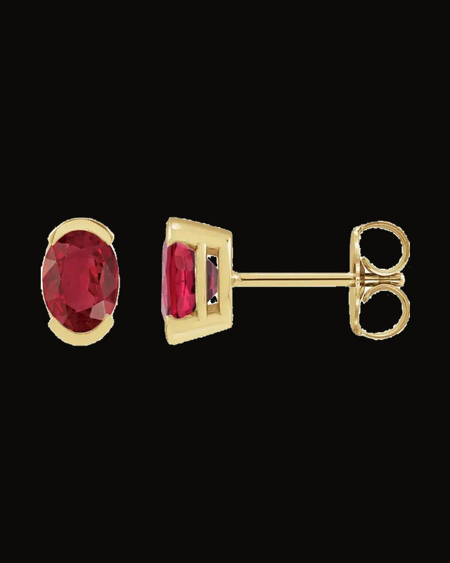 Half-Bezel Solitaire Stud Earrings — 14K Yellow Gold · 6 x 4 mm