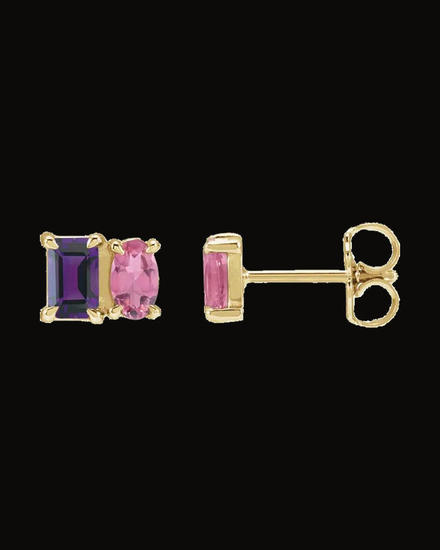 Two-Stone Stud Earrings — 14K Yellow Gold · 5 x 3 mm