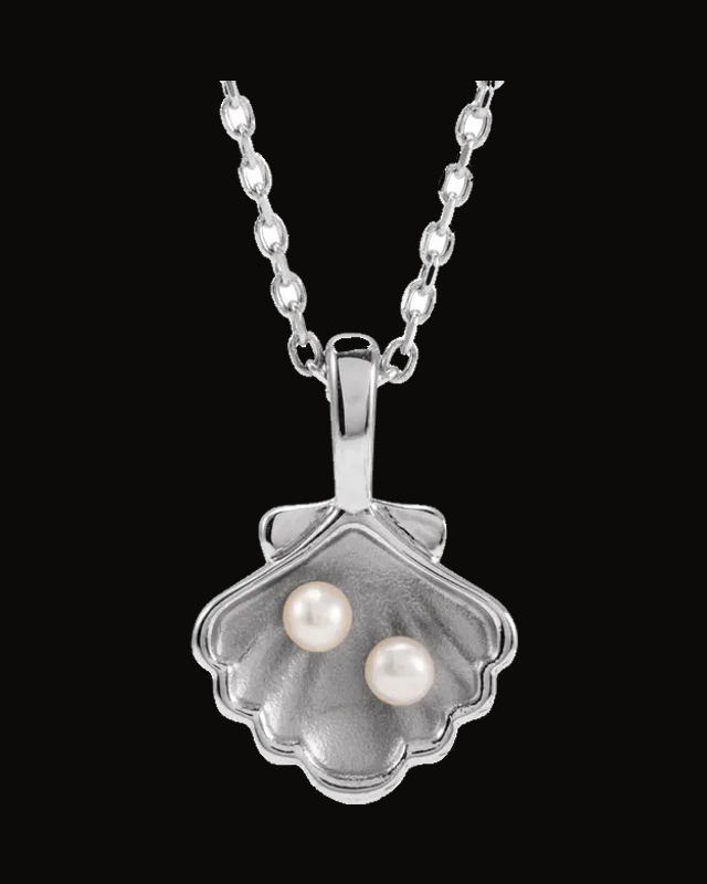 Cultured White Seed Pearl Family Shell Necklace — Sterling Silver · 2 mm