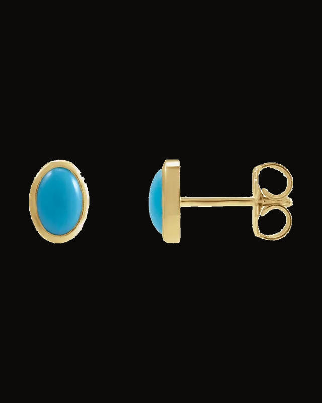 Oval Bezel-Set Cabochon Earrings — 14K Yellow Gold · 6 x 4 mm