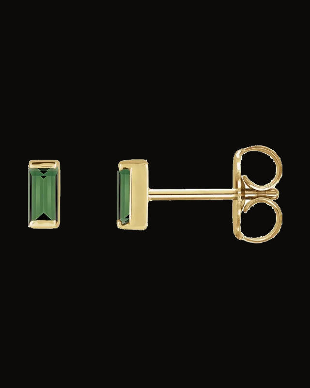 Straight Baguette Channel-Set Stud Earrings — 14K Yellow Gold