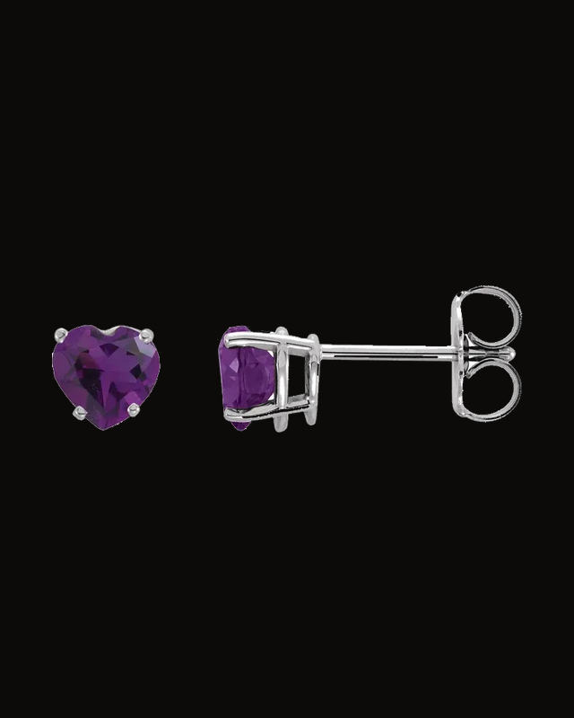 Heart 4-Prong Stud Earrings — Rhodium-Plated on 14K White Gold · 5 x 5 mm
