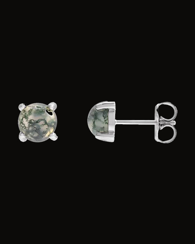 Round 4-Prong Cabochon Earrings — 14K Yellow / White Gold