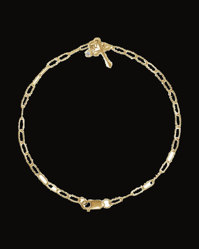 0.03 CTW Natural Diamond Cross Charm Bracelet — 14K Yellow Gold