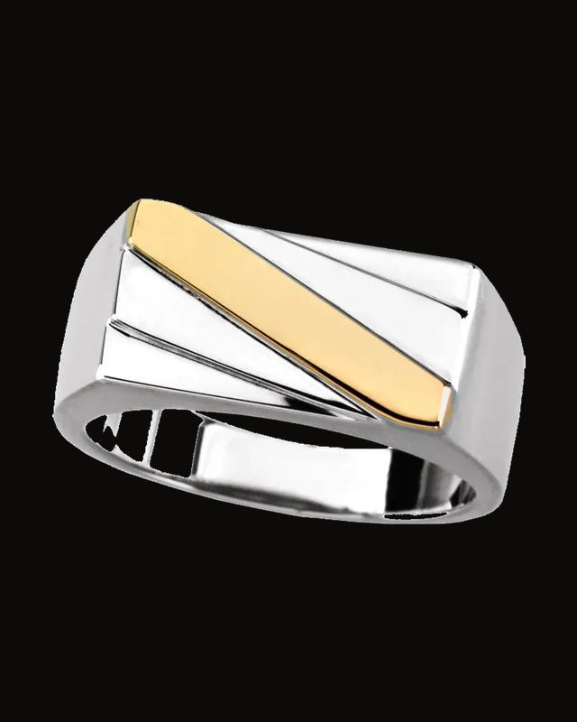 Signet Ring — Sterling Silver & 14K Yellow Gold · 9.5 x 18 mm