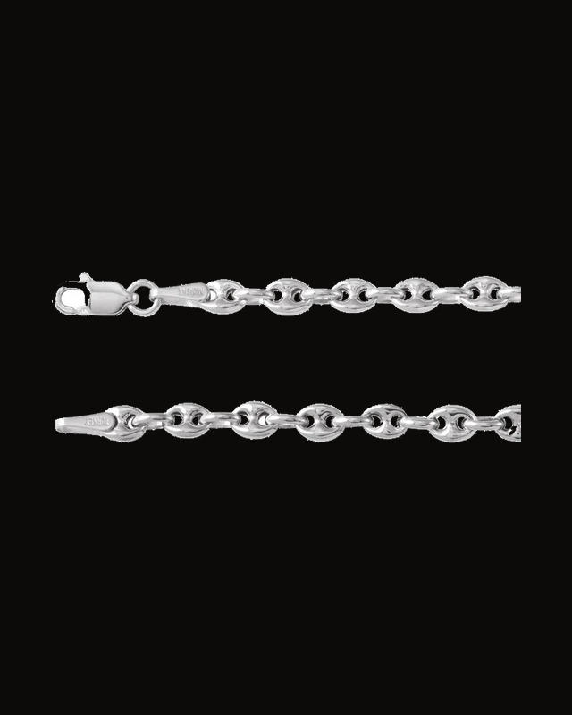 3.8 mm Hollow Puffed Anchor Chain — Rhodium-Plated on Sterling Silver