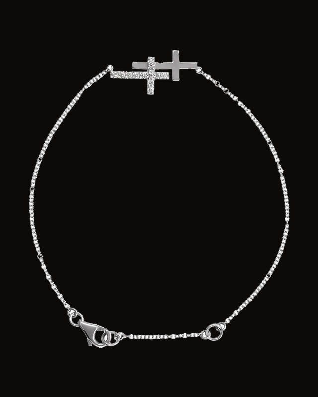 Imitation White Cubic Zirconia Double Sideways Cross Bracelet — Sterling Silver · 1.5 mm