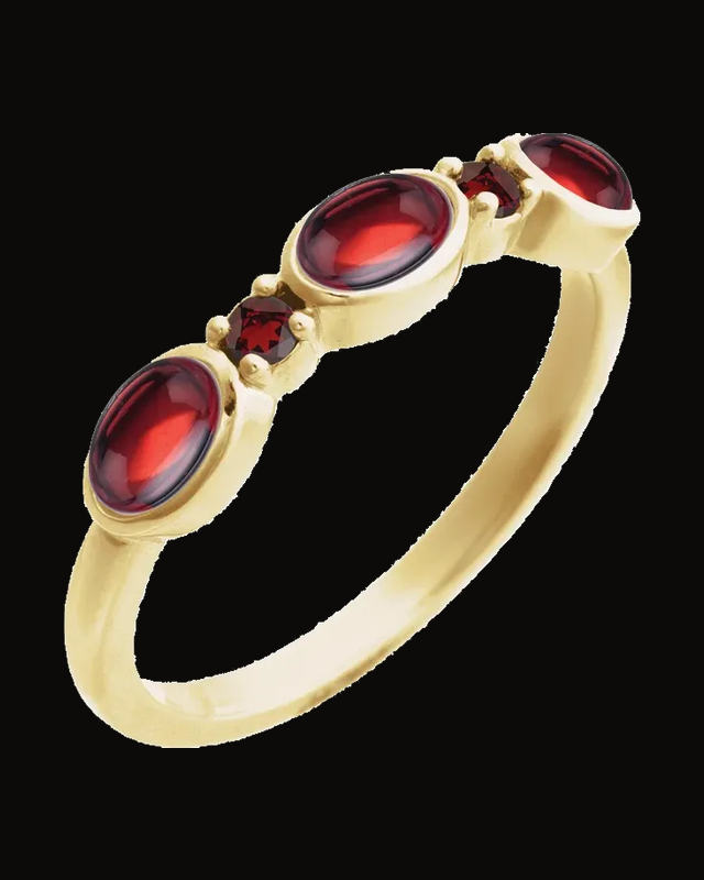 Natural Mozambique Garnet Cabochon Stackable Ring — 14K Yellow Gold · 4.3 x 2.3 mm