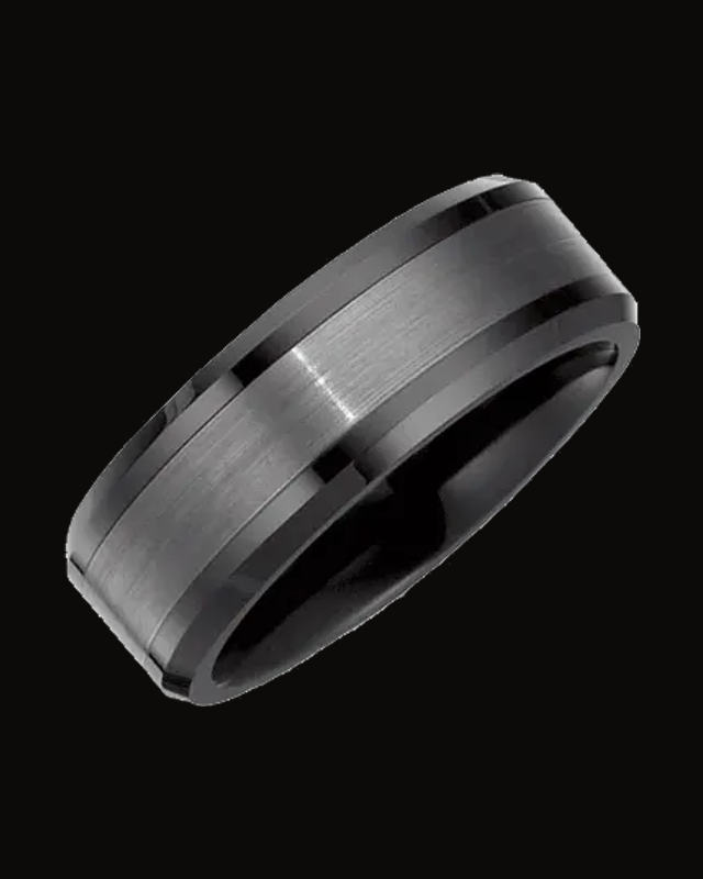 Ceramic Couture Beveled-Edge Inlay Standard-Fit Band — Ceramic & Tungsten