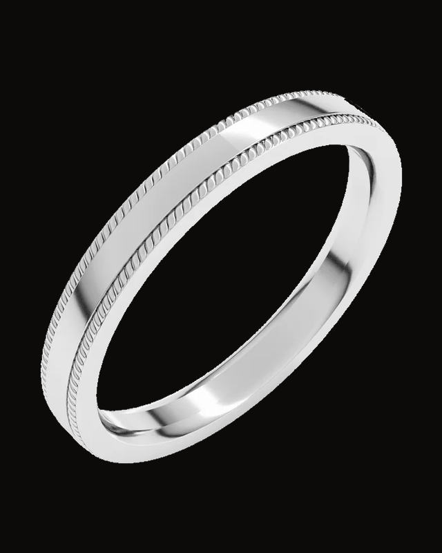 Rope Edge Comfort-Fit Flat Band — Rhodium-Plated on 14K White Gold · 3 mm · Size 7