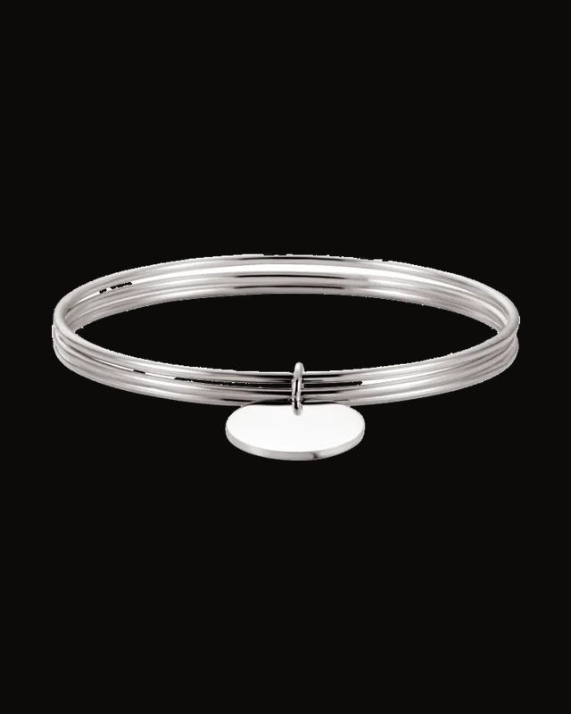 Triple Bangle Bracelet with Engravable Charm — Sterling Silver