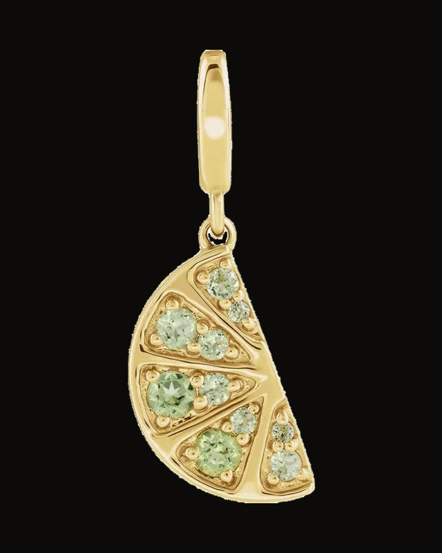 Natural Peridot Lime Wedge Charm/Pendant — 14K Yellow Gold · 2.3 mm