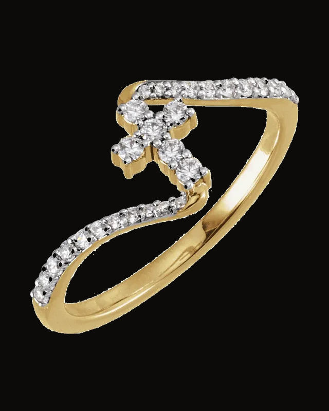 1/4 CTW Lab-Grown Diamond Cross Ring — 14K Yellow Gold · 1.6 mm