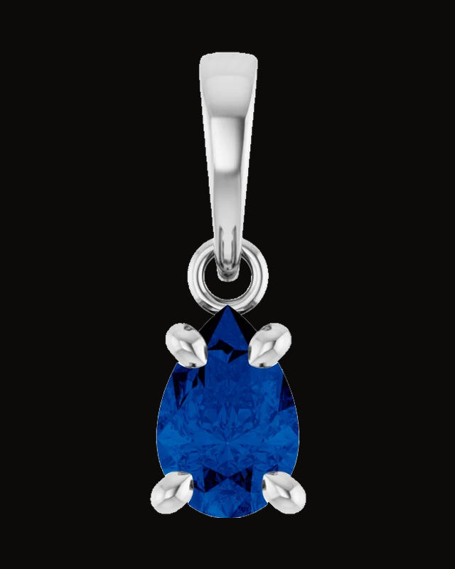 Lab-Grown Blue Sapphire Solitaire Pendant — Rhodium-Plated on 14K White Gold · 6 x 4 mm
