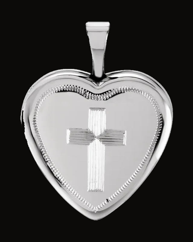 Heart Locket with Cross — Sterling Silver