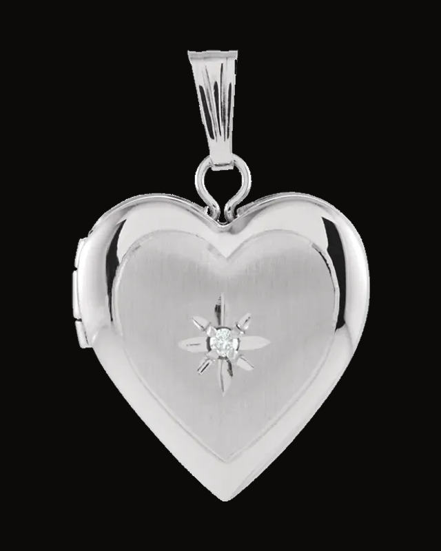 Natural Diamond Heart Locket — Rhodium-Plated on 14K White Gold · 0.01 CT